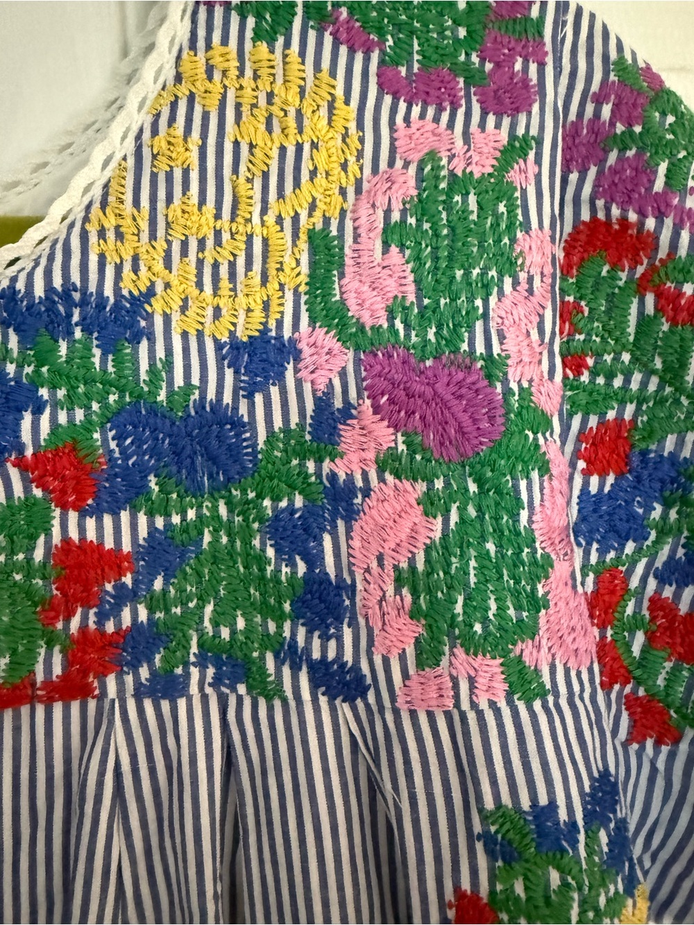 Buddy Love Blue-Striped mini dress with Multicolor Floral Embroidery - Picture 2 of 5